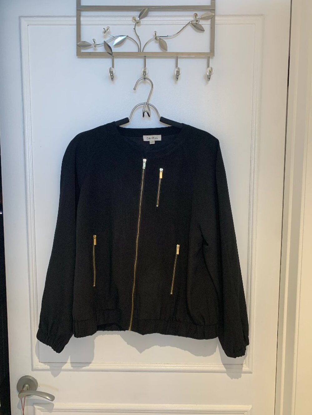 Calvin Klein Black Jacket Gold Hardware Pockets Size L-Gently Used